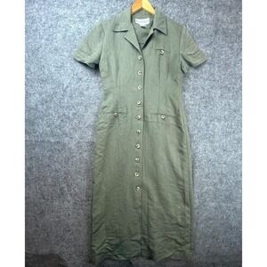 Vintage Jessica Howard Shirt Dress Womens 6 Olive Utility Chic Safari Minimalist